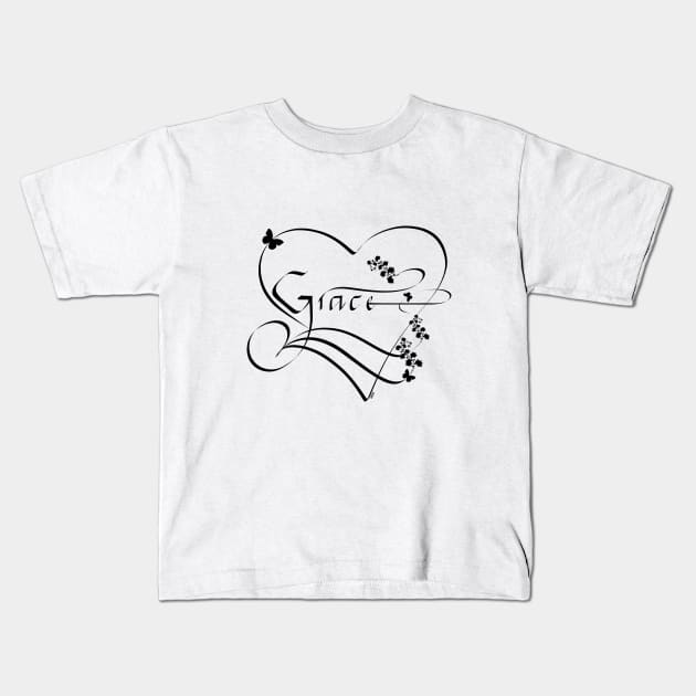 Grace, calligrahpy, female name, black font Kids T-Shirt by AhMath